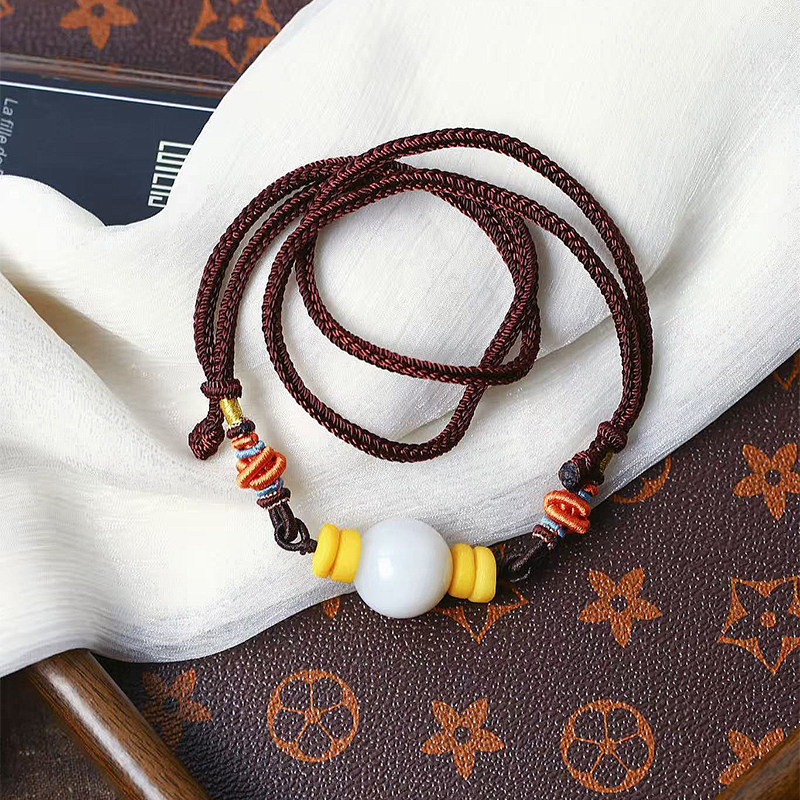 天然和田玉老料白玉圆珠路路通项链搭老蜜蜡盘珠吊坠锁骨链男女