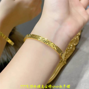 爆款 999足银镀真金款碎冰冰款手镯 女款纯银镯子饰品礼物