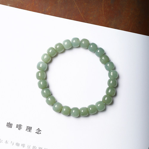 福利 天然和田玉且末蓝老形珠手链 新疆且末料 女款玉石手串素圈