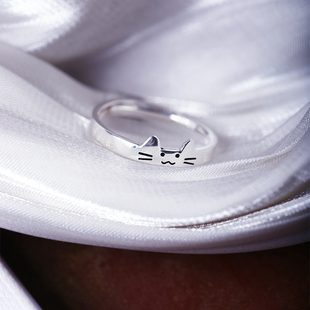 足银小猫头款戒指 男女款个性款足银戒指时尚款戒指饰品0704