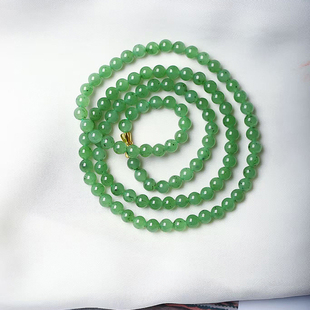 天然俄罗斯碧玉乌兰海圆珠款佛珠项链 女款玉石毛衣链项链饰品