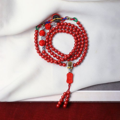 原矿朱砂高含量帝王砂圆珠三合生肖原创款手链项链男女本命年朱砂