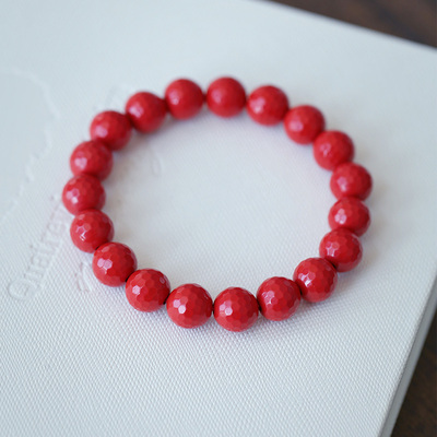 高含量原矿朱砂帝王刻面珠款手链