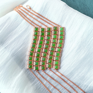 天然俄罗斯碧玉纯银镶嵌手链 玉石银手链饰品礼物 女款