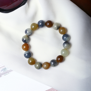 手串饰品礼物 玉石简约款 天然和田玉楼兰三色圆珠手链 女款