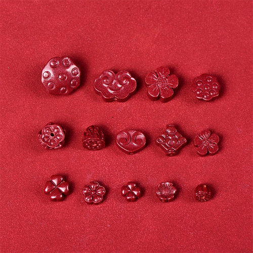 原矿朱砂帝王砂梅花四叶草散珠配件莲蓬DIY手链项链吊坠小花配饰