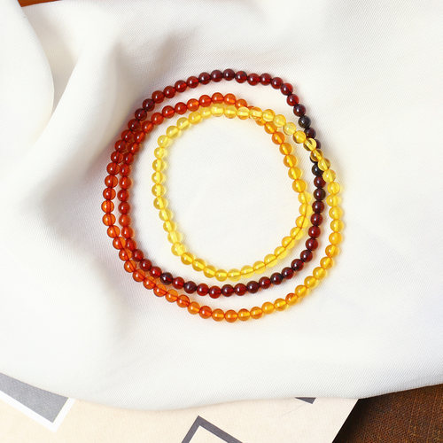天然琥珀彩虹色渐变色款三圈手链 女款琥珀血珀金珀蜜蜡手串饰品