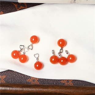 天然川料南红玛瑙樱桃红圆珠纯银镶嵌款 锁骨链挂坠饰品 吊坠