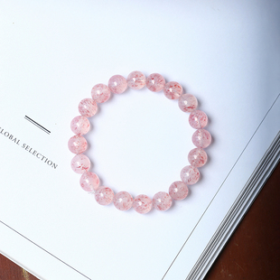 草莓晶水晶手串饰品礼物 正品 天然白水体大花草莓晶圆珠手链 女款