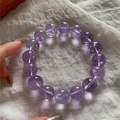 女款 天然透体薰衣草紫水晶圆珠款 手链 冰透体紫色水晶饰品礼物