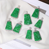 男女款 精品一物一图 天然A货翡翠危料帝王绿纯银镶嵌山水牌吊坠