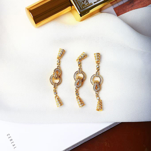 925纯银镀金满钻款 圆环项链扣头珍珠水晶玉石专用延长链项链开口