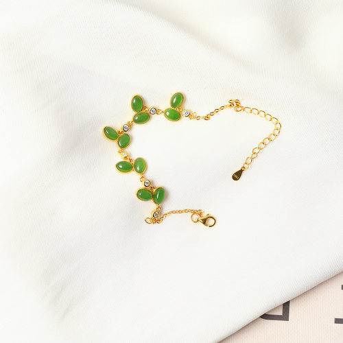 天然俄罗斯碧玉原创纯银镶嵌手链 女款玉石饰品礼物