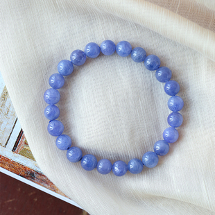 天然水晶坦桑石圆珠款单圈手链 女款水晶彩宝晶石手串饰品礼物