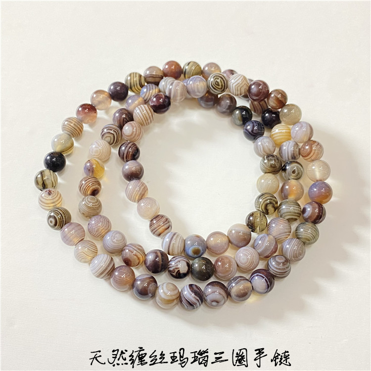 工厂处理天然玛瑙缠丝玛瑙三圈手链  男女款水晶玛瑙手串饰品礼物