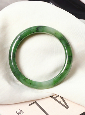 天然俄罗斯碧玉老料菠菜绿手镯
