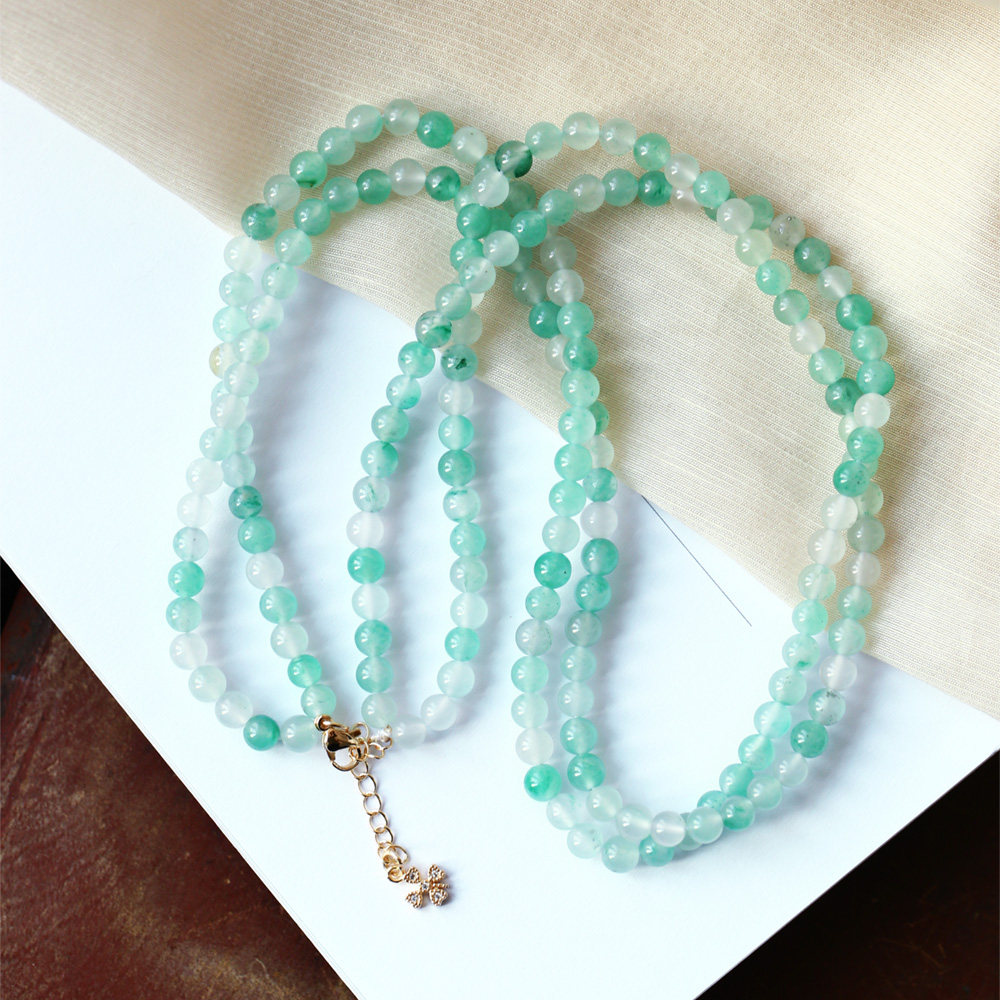 独龙玉冰飘花圆珠双层款项链