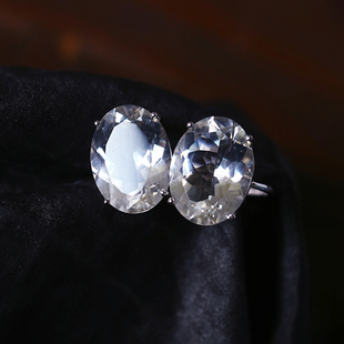 天然白水晶纯银镶嵌款戒指 女款透体白水晶指环送女友送闺蜜礼物