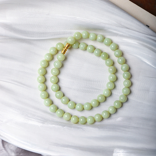 女款 项链 玉石项链妈妈链 天然和田玉青玉黄口圆珠款 工厂清货福利