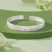 精工纯银镯子小清新款 999足银小雏菊款 女款 手镯 饰品礼物 开口款