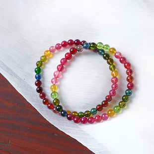 碧玺水晶手链生日礼物饰品 多宝色女款 色标 天然彩虹碧玺单圈手链