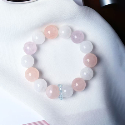 朱珠同款天然粉水晶圆珠搭配白幽灵圆珠原创手链女款清新水晶饰品