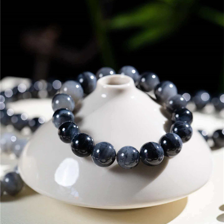 天然和田玉青花籽料聚宝盆款单圈手链男女款玉石油润老料手串饰品