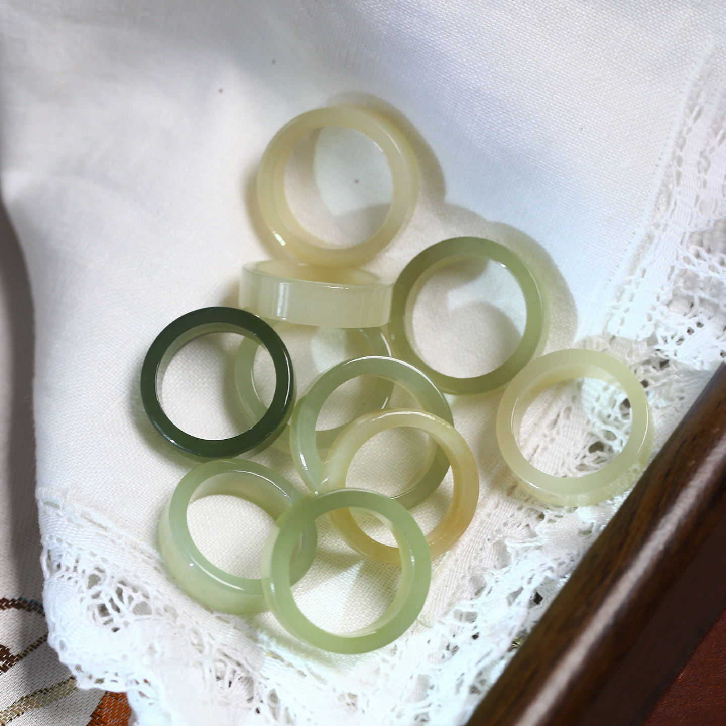 天然和田玉青海料青玉款戒指戒圈 男女款玉石指环扳指饰品