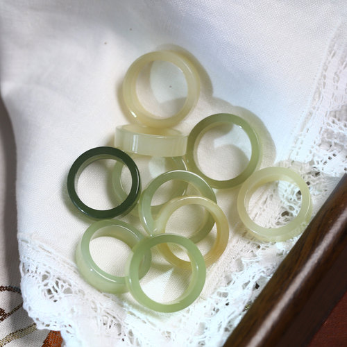 天然和田玉青海料青玉款戒指戒圈 男女款玉石指环扳指饰品