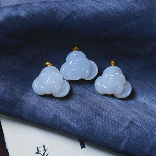 天然和田玉老料白玉雕刻莲花18K金扣头镶嵌款 女玉石挂坠饰品 吊坠