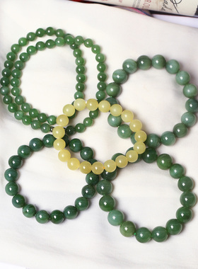一物一图 孤品清仓捡漏 烟灰糖料青玉碧玉和田玉单圈手链佛珠