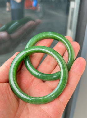 特色料 天然北极玉碧玉手镯 颜色好 女款菠菜绿碧玉镯高端玉镯