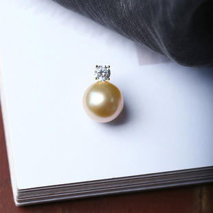 天然海水南洋金珠珍珠纯银扣头镶嵌款吊坠女简约正品海水珍珠饰品