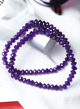 天然紫水晶切面飞碟珠款单圈手链 女款水晶紫色系简约款手串饰品
