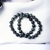 天然和田玉聚墨青花聚宝盆圆珠手链 玉石手链饰品送闺蜜礼物 女款