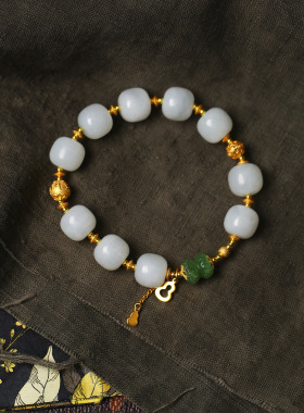 天然和田玉老料白玉老型珠原创搭配款手链女款玉石手串设计款饰品