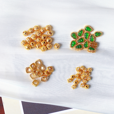 18K金镶嵌隔珠翡翠碧玺锆石配件