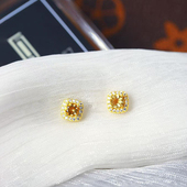 精品彩宝 水晶耳饰礼物 女款 天然水晶黄水晶925银镶嵌方糖款 耳钉