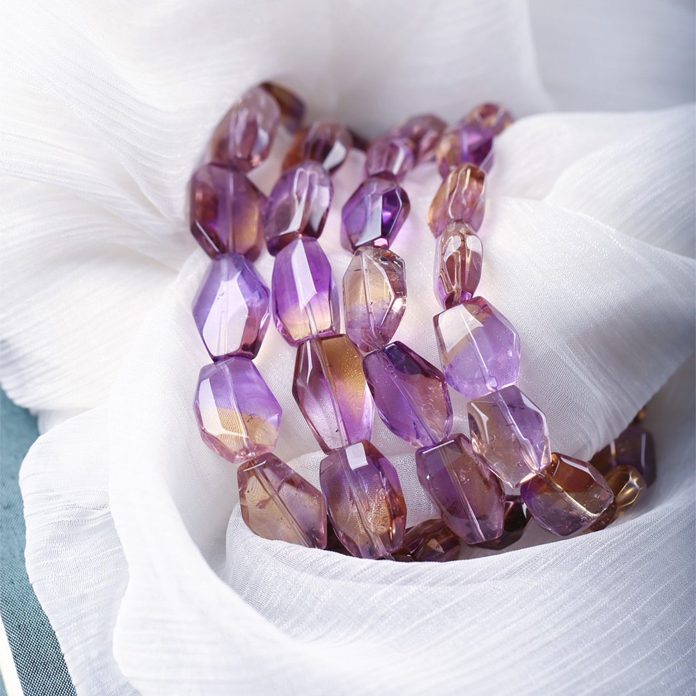 天然紫黄水晶切面随形珠款手链