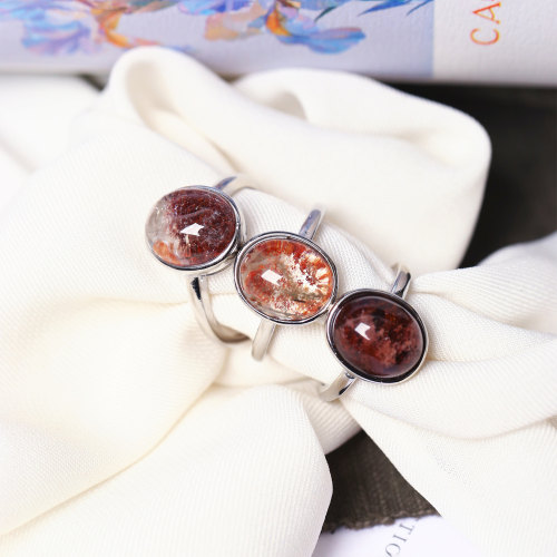 天然水晶彩幽灵蛋面红幽灵活口戒指 女款水晶四季幽灵指环送女友