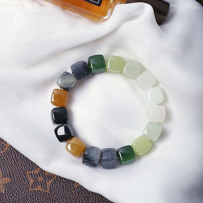 天然和田玉原创多宝方糖手链 油润感好 男女款玉石手链饰品