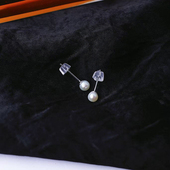 耳钉珠光亮圆度好女款 天然淡水白珍珠纯银镶嵌款 小灯泡款 珍珠耳饰