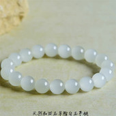 精品 天然和田玉青海料老料羊脂白玉手链冰底带猫眼效应男女款
