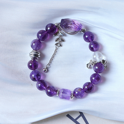 紫水晶幽灵共生圆珠手链女款