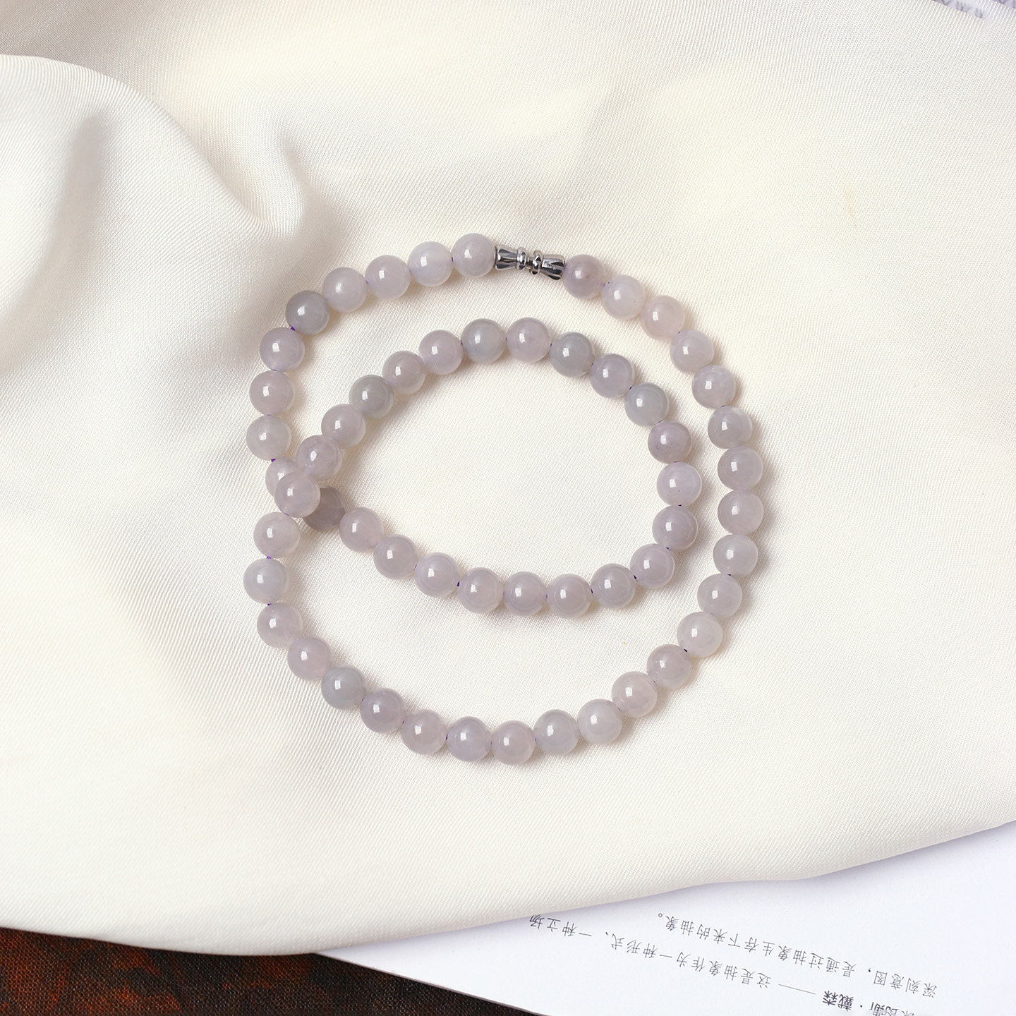 天然和田玉冰料烟灰烟紫圆珠款项链 女款玉石项链颈链妈妈链饰品