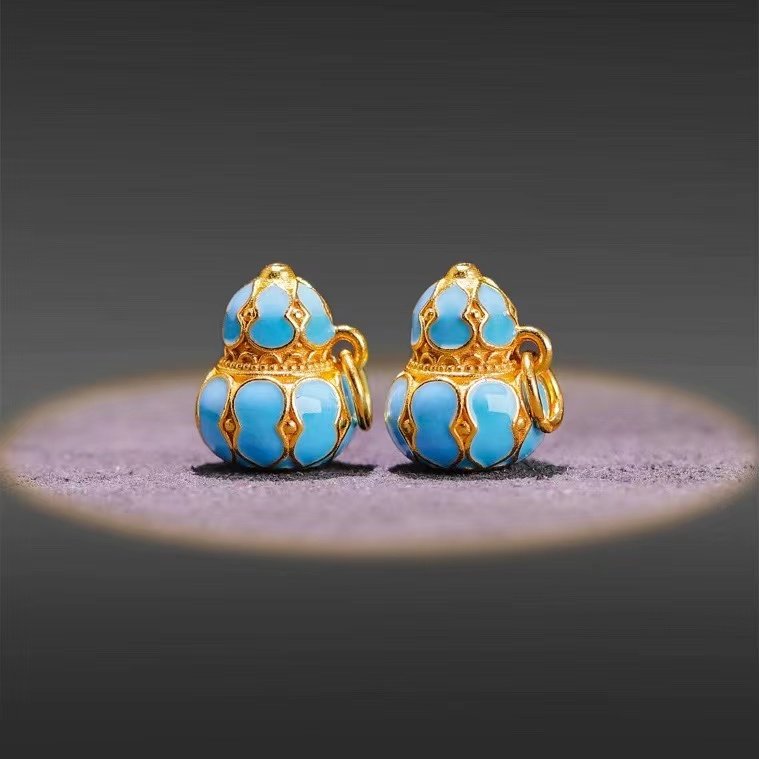 925纯银烧蓝珐琅彩景泰蓝技艺小葫芦吊坠DIY装饰手链配件小坠子