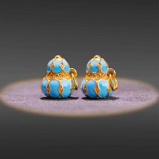 925纯银烧蓝珐琅彩景泰蓝技艺小葫芦吊坠DIY装饰手链配件小坠子