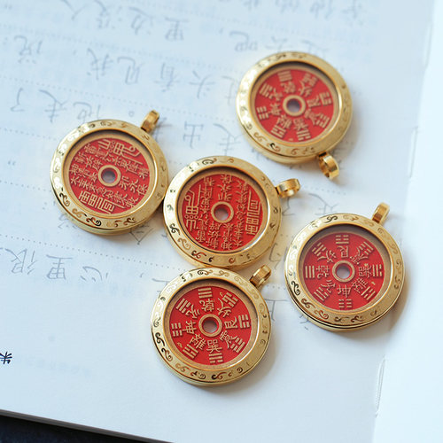 原矿朱砂精品红砂山鬼花钱款吊坠