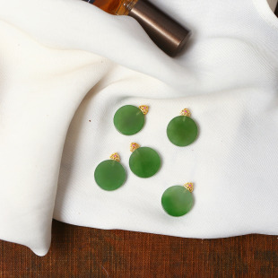 玉石挂坠饰品 女款 天然俄罗斯碧玉小圆牌18K金扣头镶嵌款 吊坠