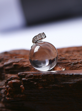 天然全净体白水晶圆珠纯银扣头镶嵌款吊坠女款水晶转运珠挂坠饰品